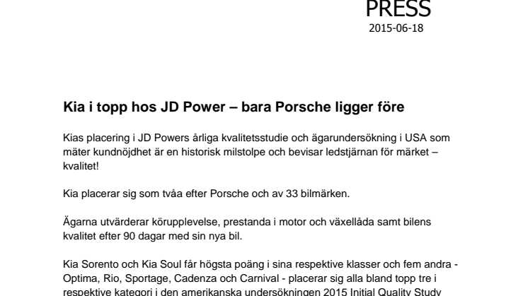 Kia i topp hos JD Power – bara Porsche ligger före