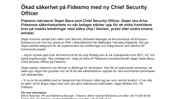 ​Ökad säkerhet på Fidesmo med ny Chief Security Officer