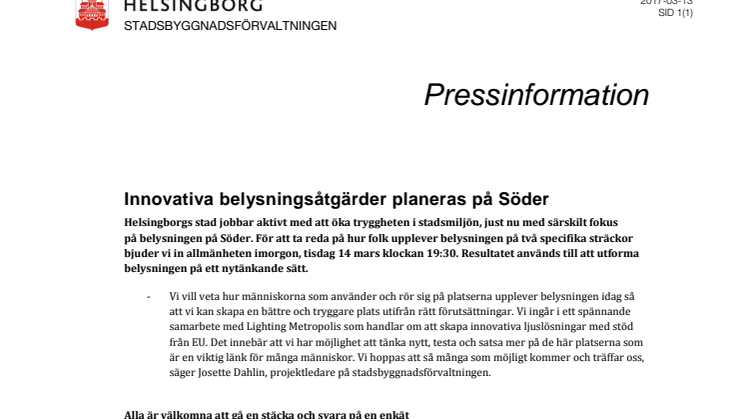 ​Innovativa belysningsåtgärder planeras på Söder