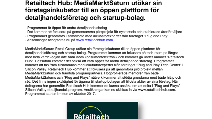 Retailtech Hub: MediaMarktSaturn utökar sin företagsinkubator till en öppen plattform för detaljhandelsföretag och startup-bolag