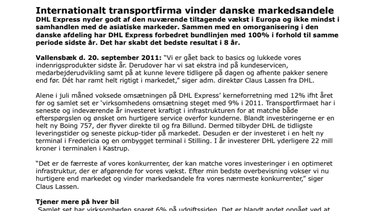 Internationalt transportfirma vinder danske markedsandele