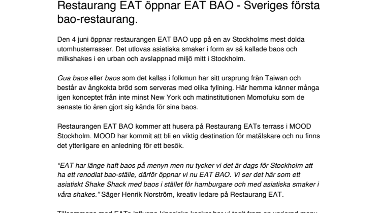 Eat introducerar EAT BAO