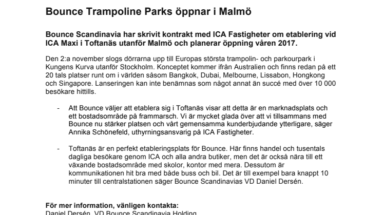 Bounce Trampoline Parks öppnar i Malmö