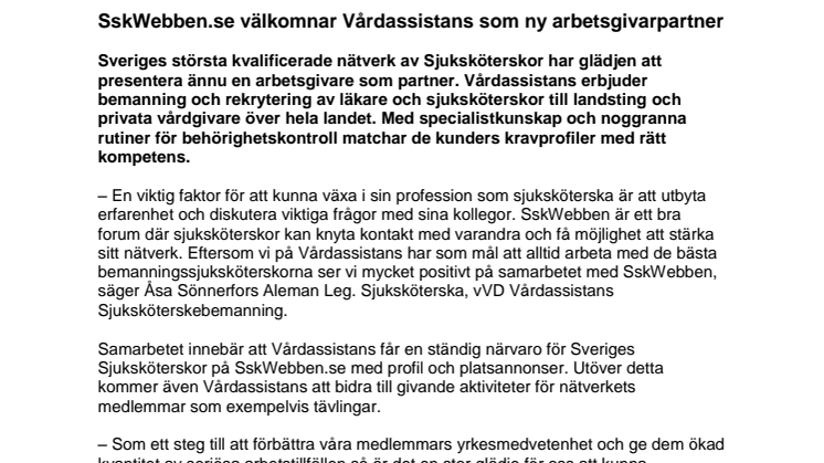 SskWebben.se välkomnar Vårdassistans som ny arbetsgivarpartner
