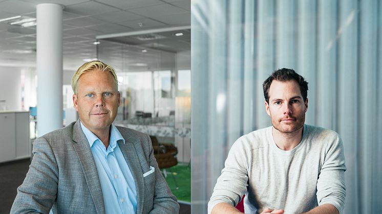 Björn Palm, VD för iCentrex och Viktor Karlsson, VD för Telavox ser framemot ett fördjupat samarbete.