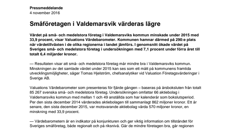 Värdebarometern 2015 Valdemarsviks kommun
