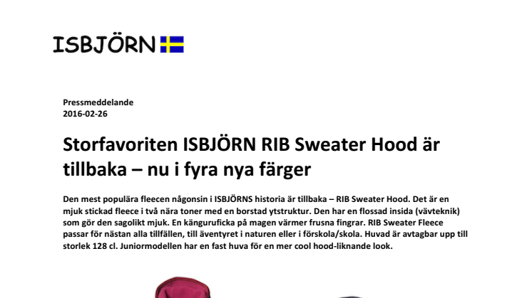 Storfavoriten ISBJÖRN RIB Sweater Hood är tillbaka – nu i fyra nya färger