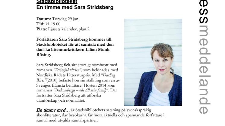 Stadsbiblioteket: En timme med Sara Stridsberg