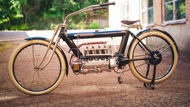 Denna välhållna Pierce Four är en av de 87 motorcyklar som auktioneras ut av Sajab Vintage. Totalt omfattar auktionen närmare 1 000 utrop.