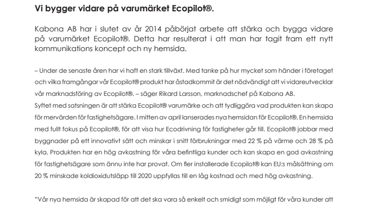Vi bygger vidare på varumärket Ecopilot
