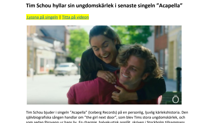 Tim Schou hyllar sin ungdomskärlek i "Acapella"