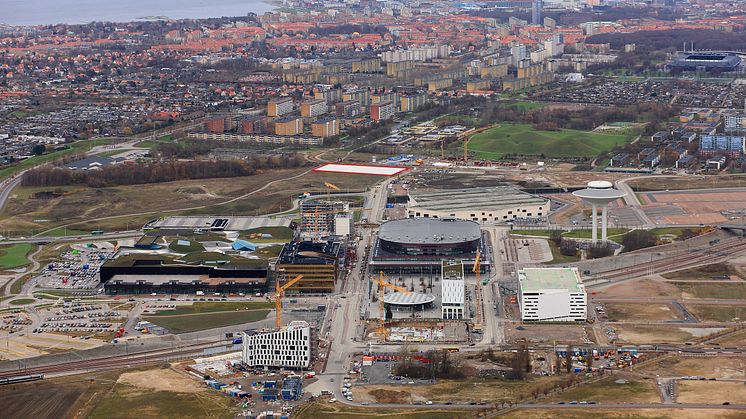 Flygbild - markerad tomt för HSB Sportsbyn 