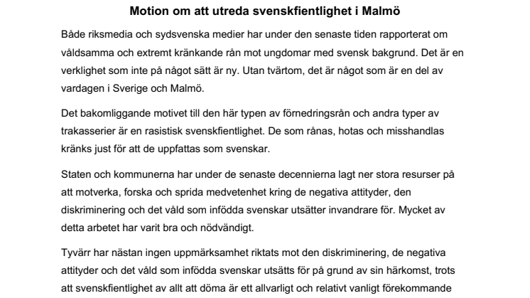 Utred svenskfientlighet i Malmö
