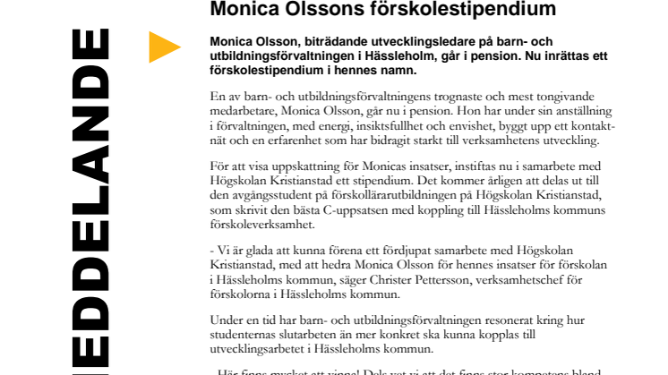 Monica Olssons förskolestipendium