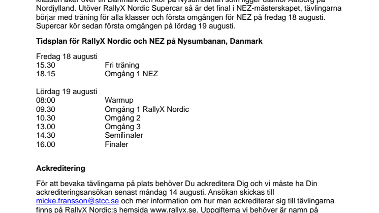 Mediainbjudan till RallyX Nordic 18-19 augusti