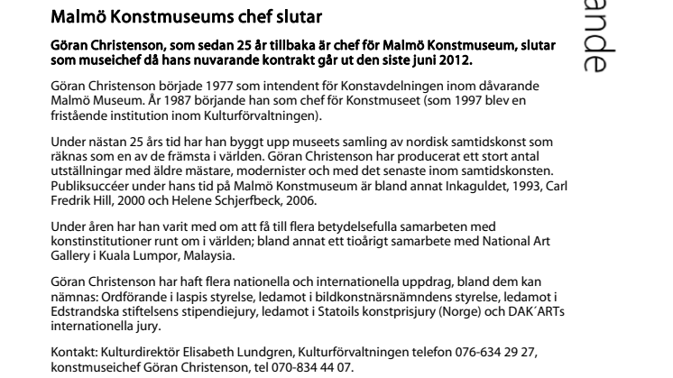 Malmö Konstmuseums chef slutar