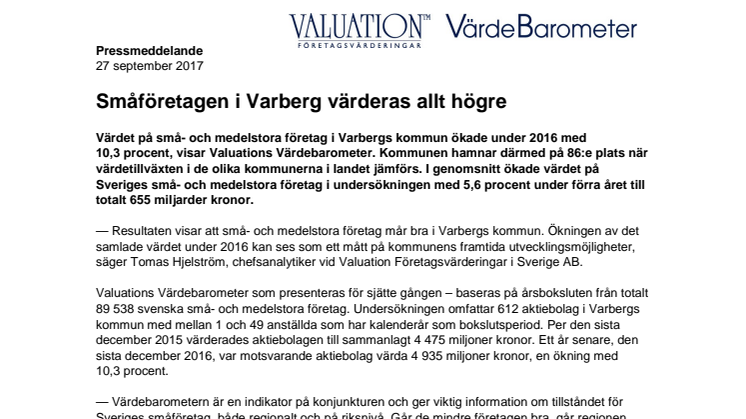 Värdebarometern 2017 Varbergs kommun