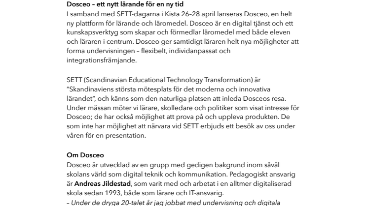 Dosceo – ett nytt lärande för en ny tid lanseras på Skandinaviens största mässa inom det moderna och innovativa lärandet.