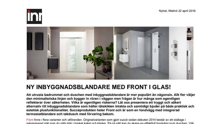 Ny inbyggnadsblandare med FRONT i glas