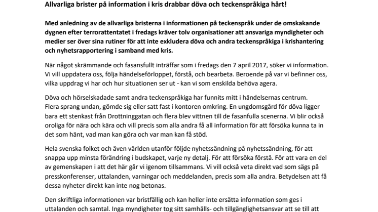 Allvarliga brister på information i kris drabbar döva och teckenspråkiga hårt!