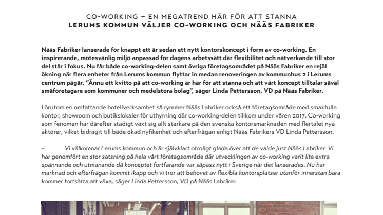 Lerums kommun väljer co-working och Nääs Fabriker