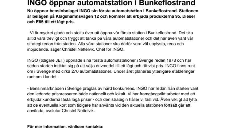 INGO öppnar automatstation i Bunkeflostrand