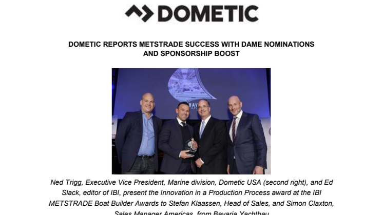  Dometic Reports METSTRADE Success with DAME Nominations and Sponsorship Boost