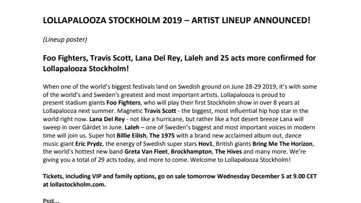 Lollapalooza Stockholm 2019