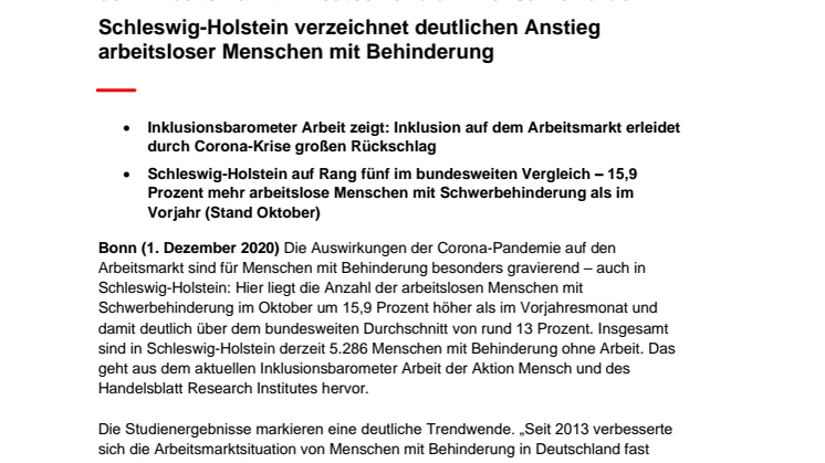 Inklusionsbarometer Arbeit / Schleswig-Holstein
