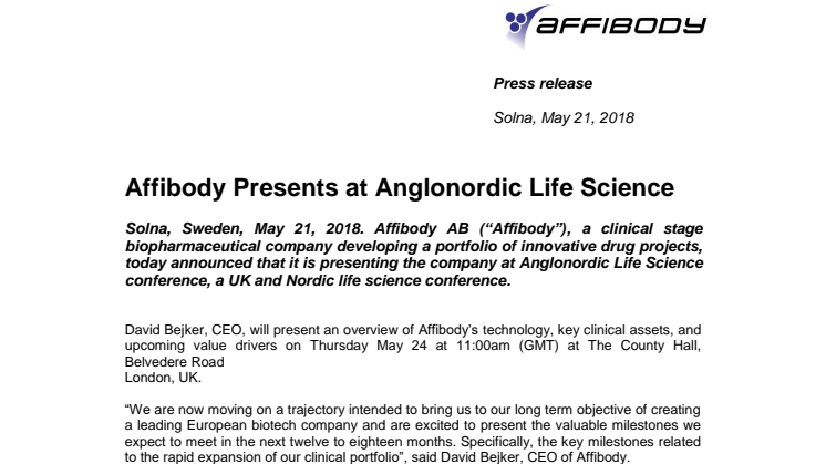 Affibody Presents at Anglonordic Life Science