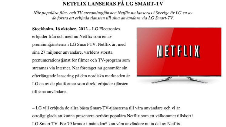 NETFLIX LANSERAS PÅ LG SMART-TV