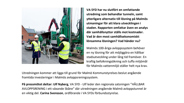 Pressmöte om nästa steg för Malmö avloppstunnel