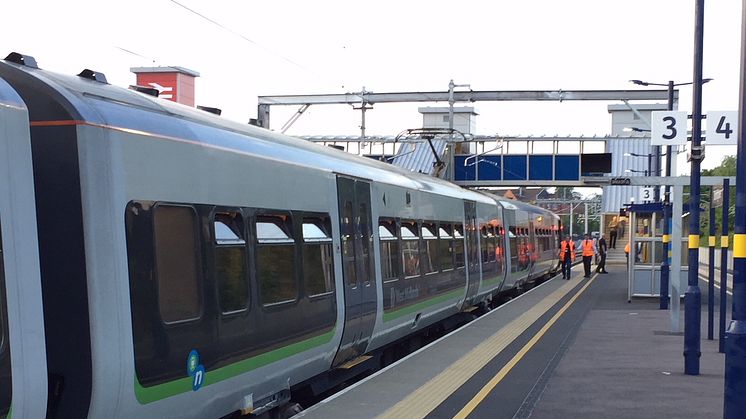 The first electric test train at Bromsgrove station
