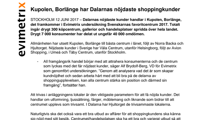 Kupolen, Borlänge har Dalarnas nöjdaste shoppingkunder