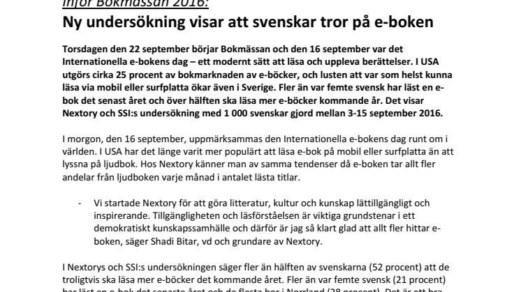 Inför Bokmässan 2016: Ny undersökning visar att svenskar tror på e-boken