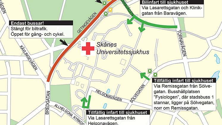 Omfattande förändringar i trafiken vid Universitetssjukhuset i Lund
