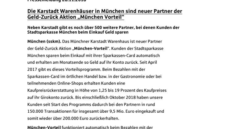 Die Karstadt Warenhäuser in München sind neuer Partner der Geld-Zurück Aktion „München Vorteil“
