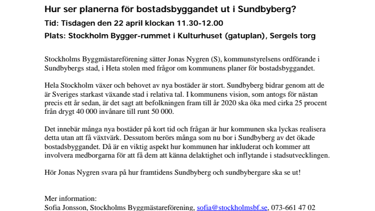 Pressinbjudan: Hur ser planerna för bostadsbyggandet ut i Sundbyberg? 