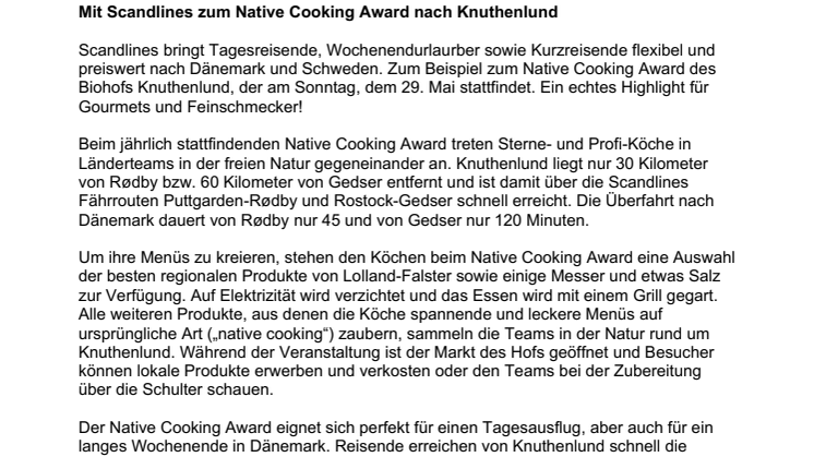 Mit Scandlines zum Native Cooking Award nach Knuthenlund