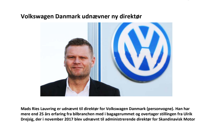 Volkswagen Danmark udnævner ny direktør