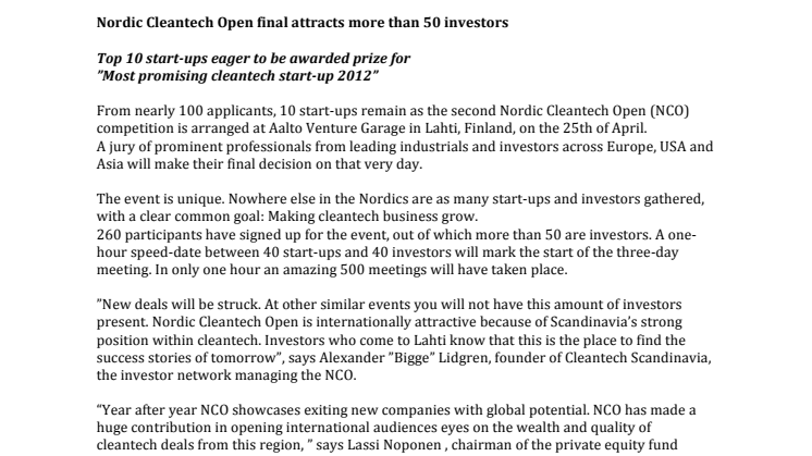 Nordic Cleantech Open final attracts more than 50 investors  