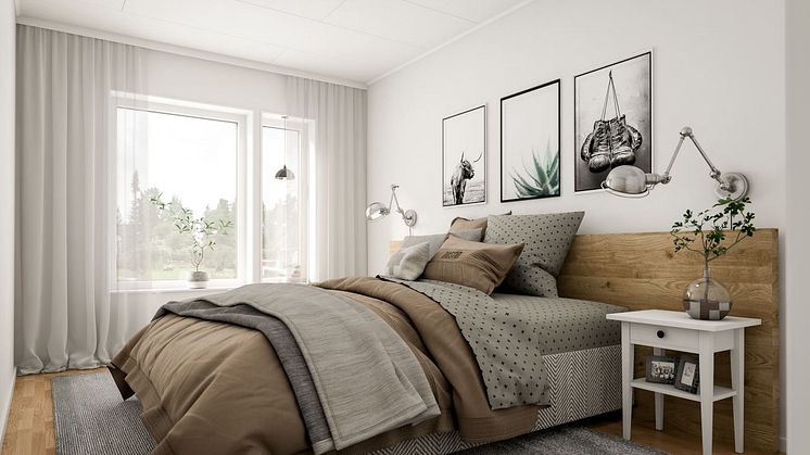 Brf Körsbärsdalen - 3D-bild av sovrum. 