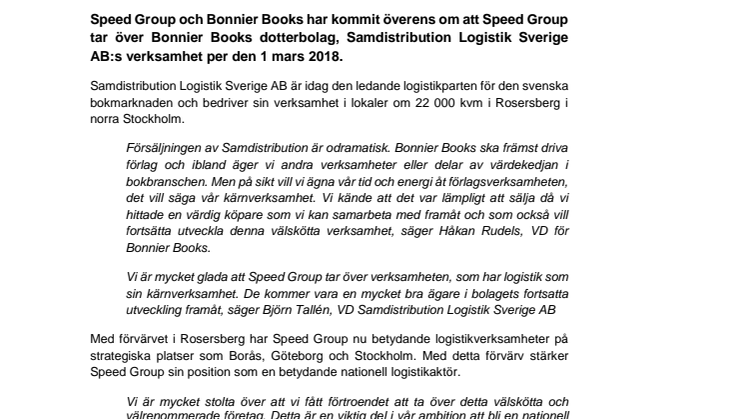 Speed Group förvärvar Samdistribution 