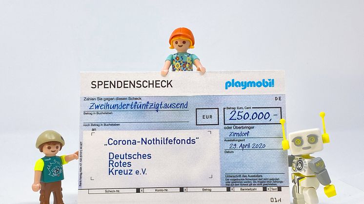 Großspende aus PLAYMOBIL Charity-Aktion: 250.000 Euro für Corona-Nothilfefonds des DRK