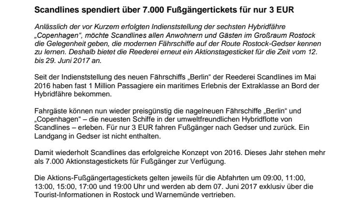 Scandlines spendiert über 7.000 Fußgängertickets für nur 3 EUR