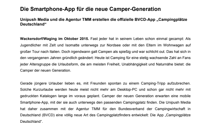 Die Smartphone-App für die neue Camper-Generation