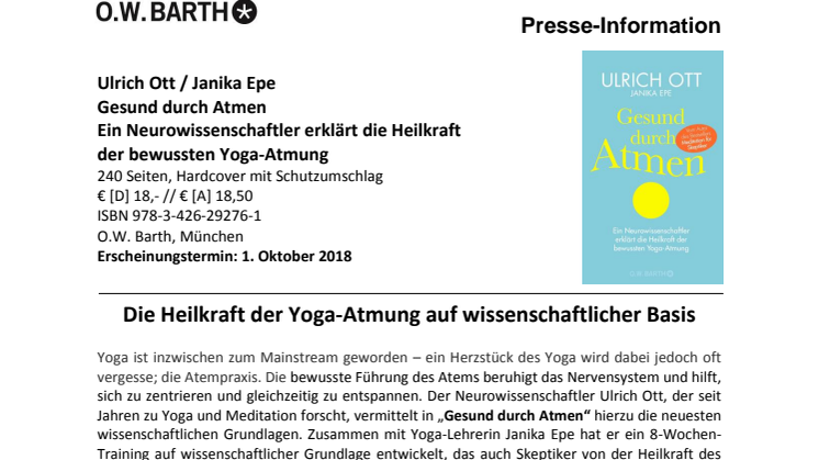 Die Heilkraft der Yoga-Atmung auf wissenschaftlicher Basis - von  Ulrich Ott und Janika Epe