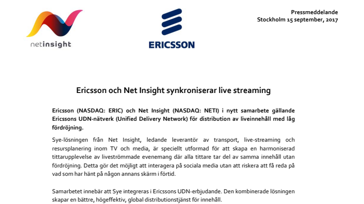 Ericsson och Net Insight synkroniserar live streaming