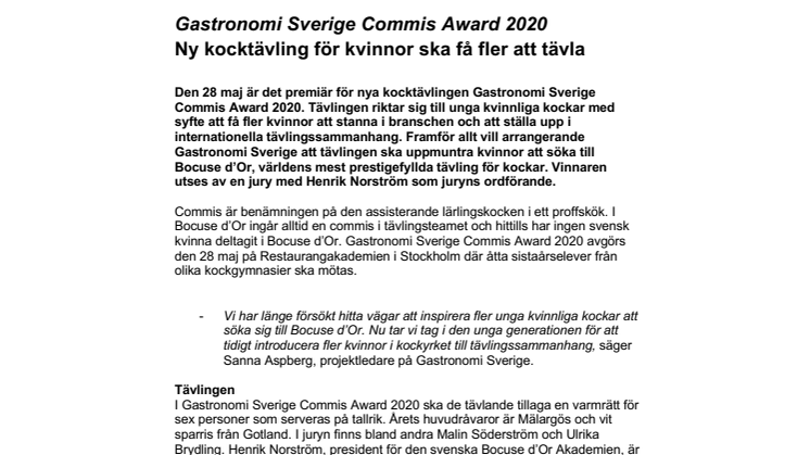 Ny kocktävling för kvinnor - Gastronomi Sverige Commis Award 2020