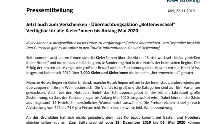 Kieler Bettenwechsel zum Verschenken - verwöhnen lassen zu Sonderkonditionen